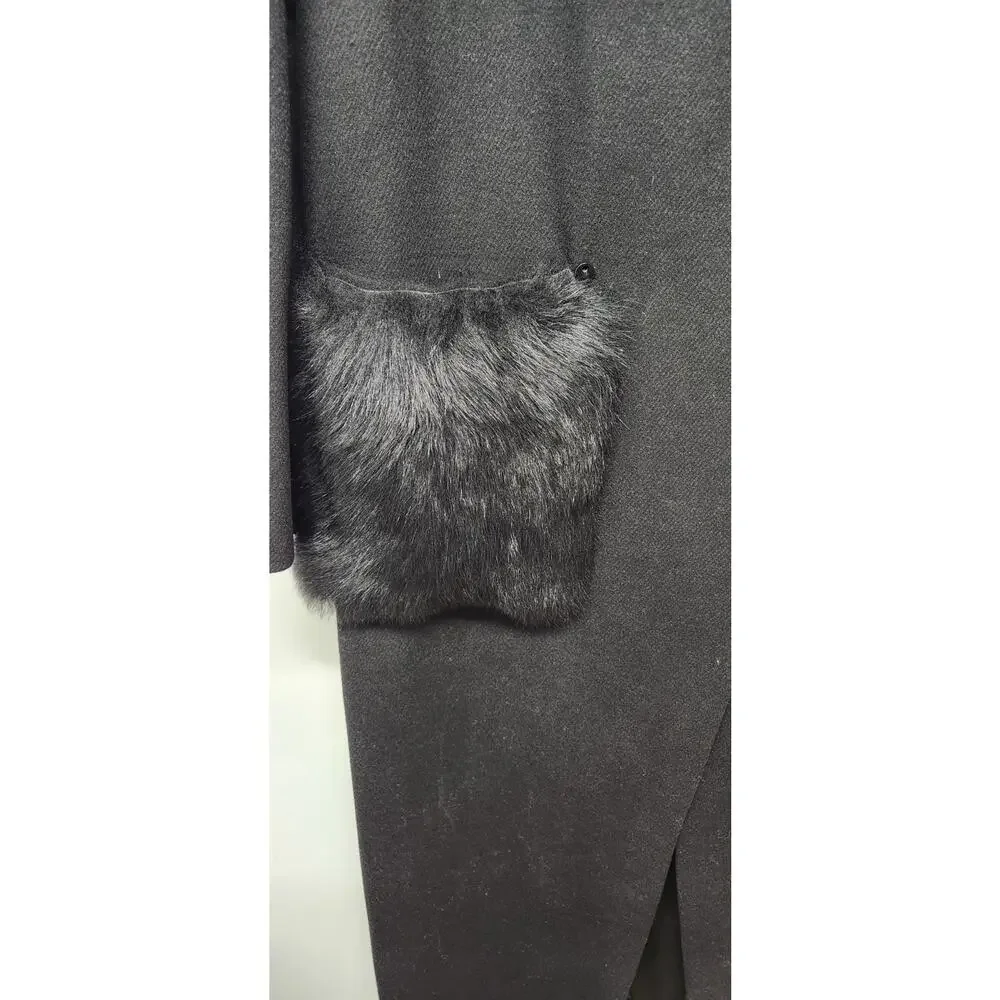 Kobi Halperin Women's Channing Genuine Shearling Trim Black Wool Blend Coat, Sm - Picture 4 of 15